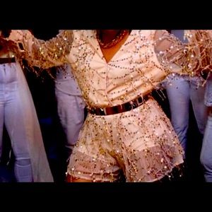 Rose Gold Sheer Back Sequins Romper